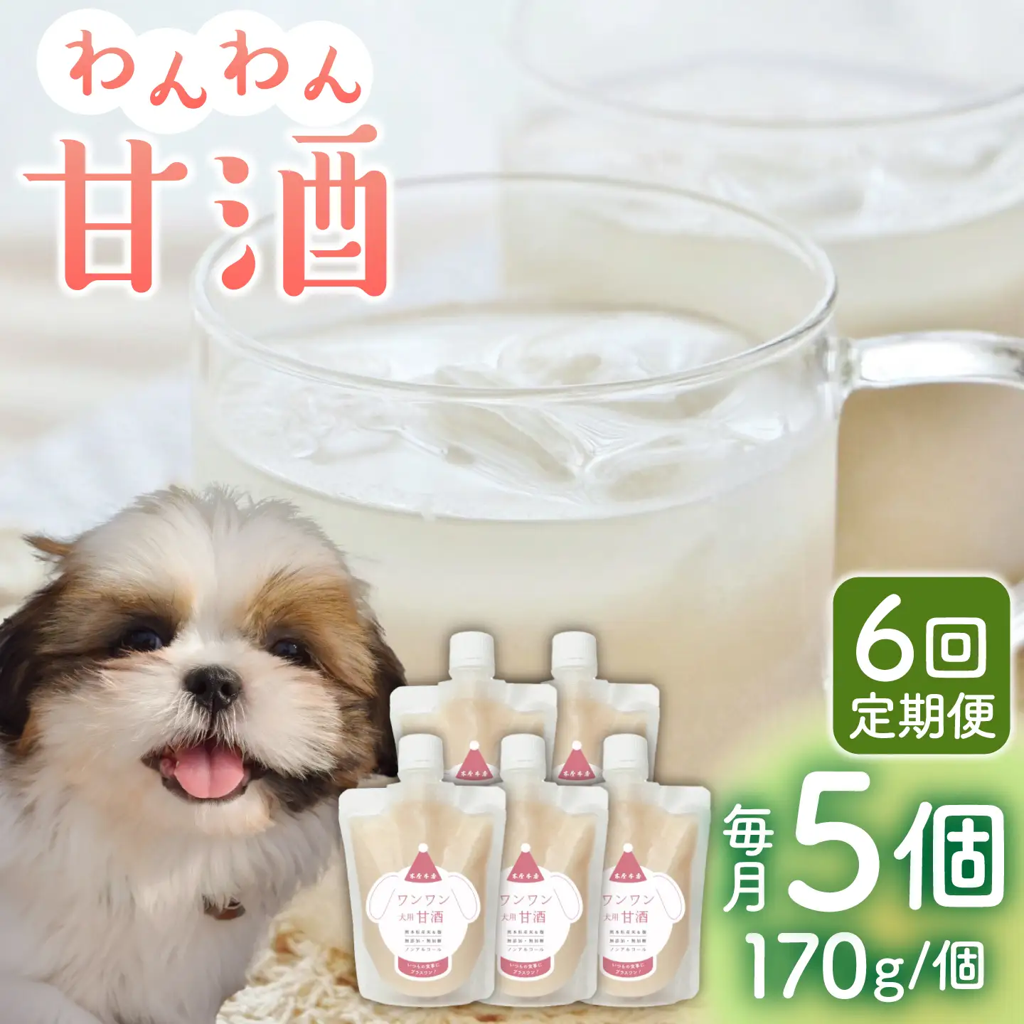 【6回定期便】ワンワン 甘酒 犬 用  （濃縮タイプ） 便利な スタンドパック入り 170g×5【有限会社 木屋食品工業】[ZAD033]