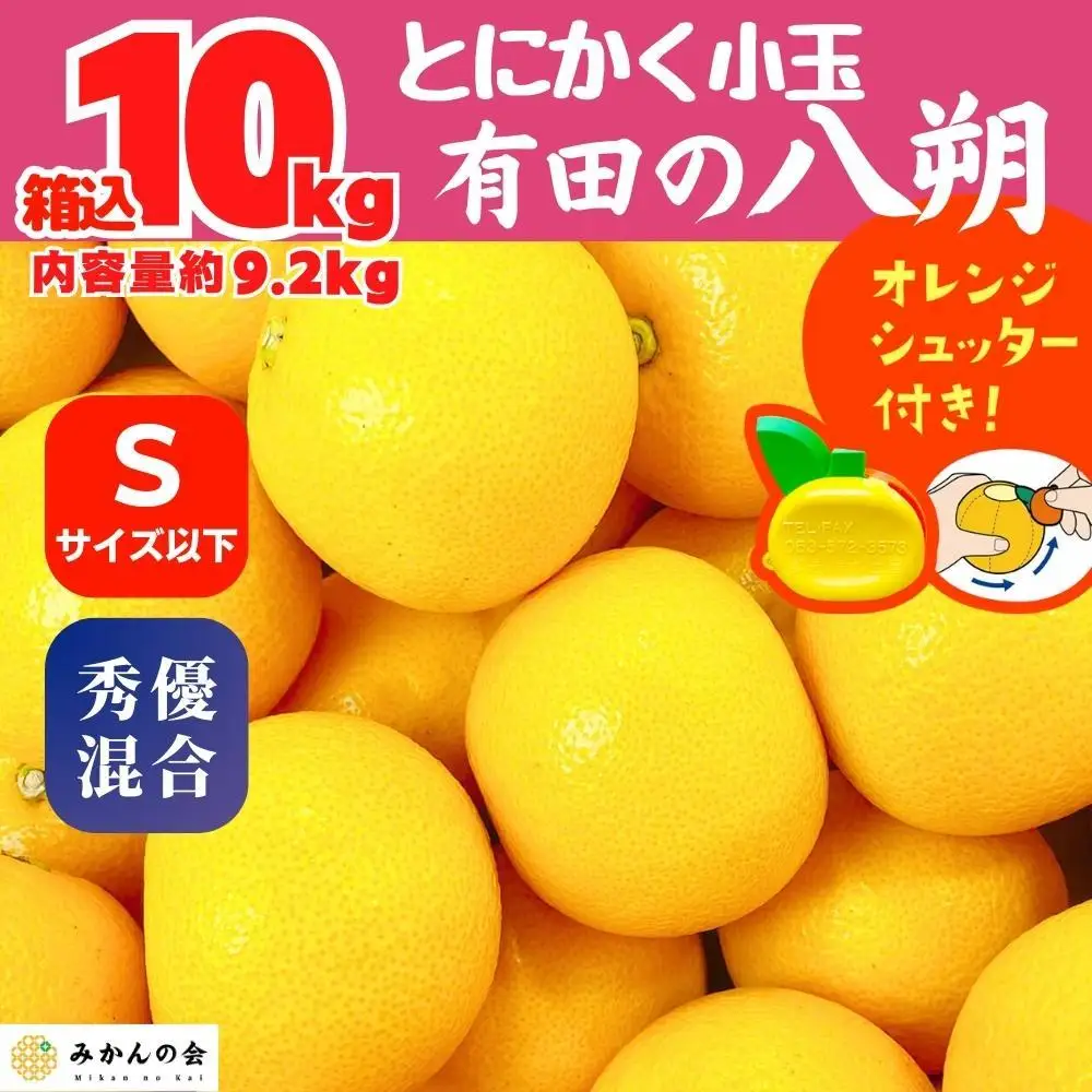 八朔 (はっさく) とにかく 小玉 箱込 10kg(内容量約 9.2kg) 秀品 優品 混合 Sサイズ以下 和歌山県産  産地直送［みかんの会］