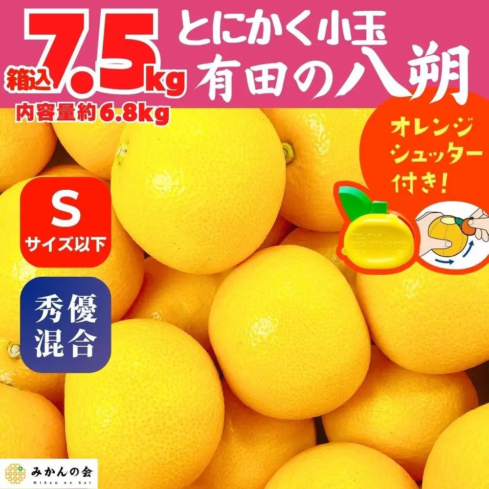 八朔 (はっさく) とにかく 小玉 箱込 7.5kg(内容量約 6.8kg) 秀品 優品 混合 Sサイズ以下 和歌山県産  産地直送［みかんの会］