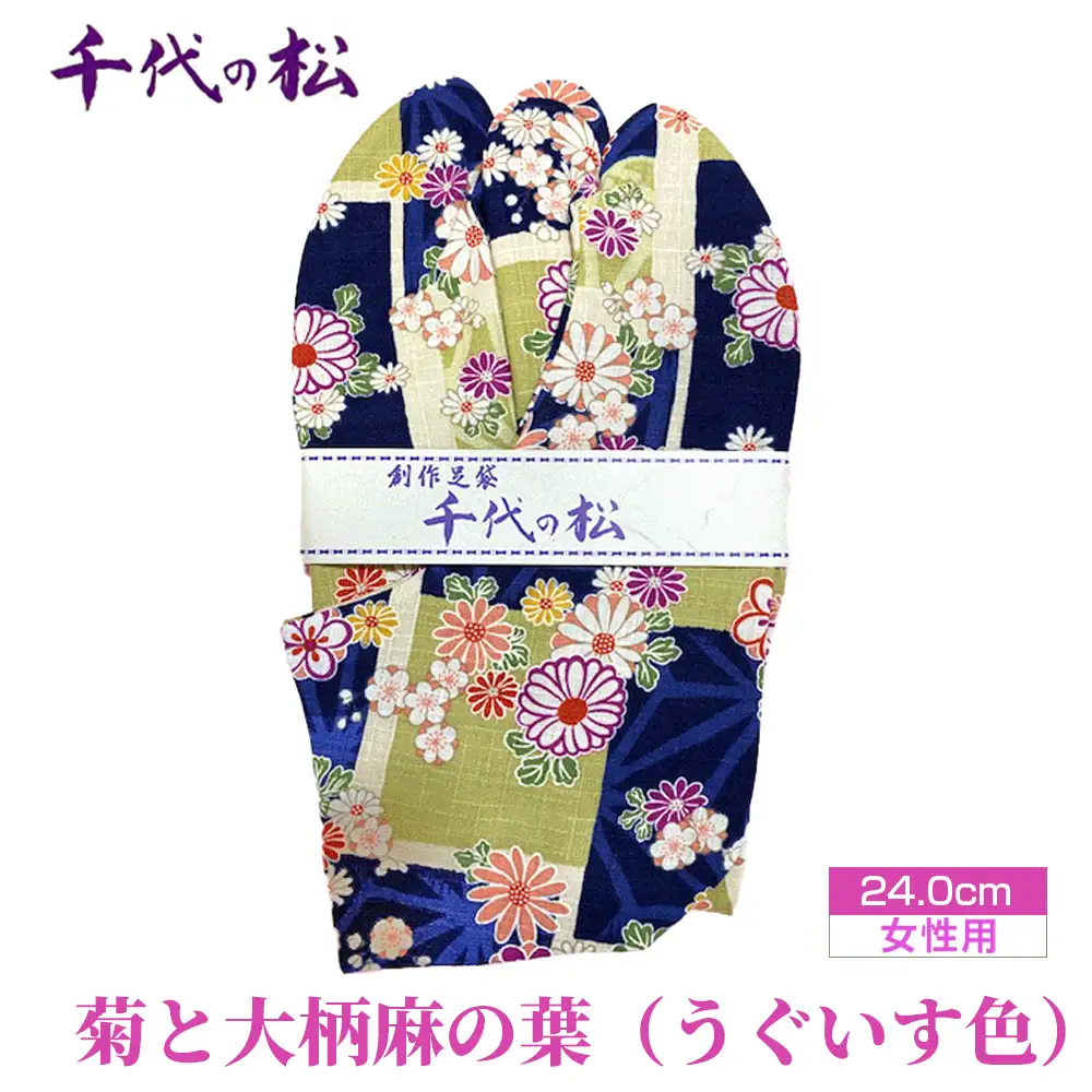 菊と大柄麻の葉（うぐいす色）（女性用：24.0cm） No.374-03