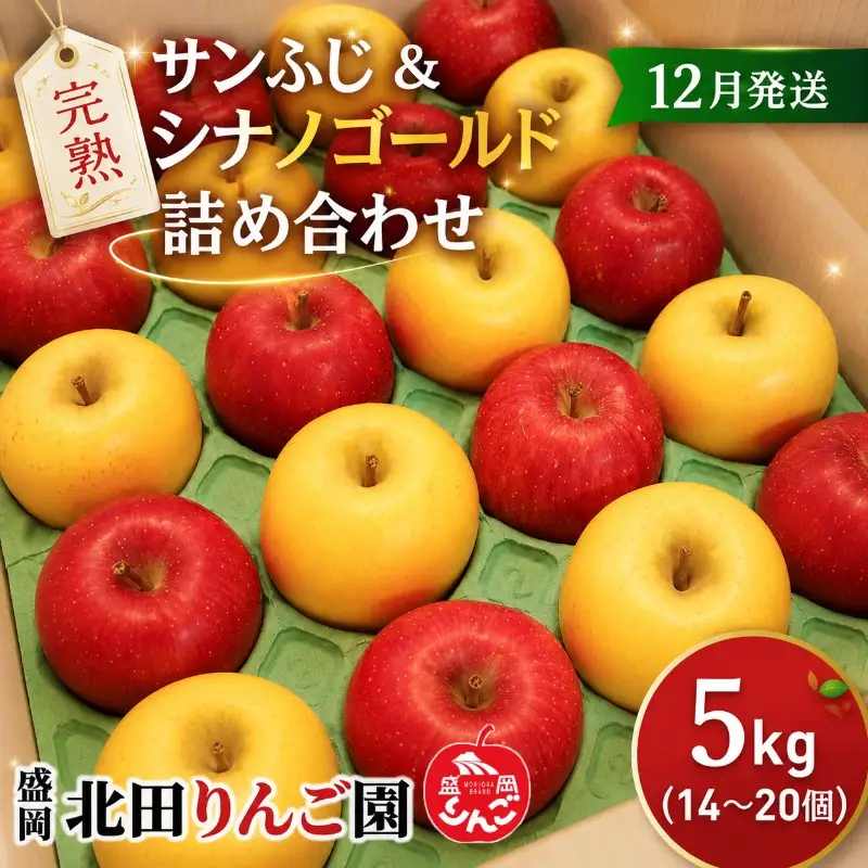 【12月発送】完熟サンふじ＆シナノゴールド詰め合わせ 約5kg(14～20玉)  北田りんご園 kitada005
