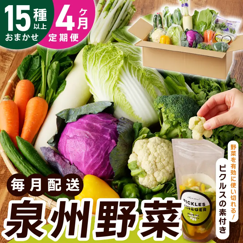 旬の新鮮 野菜セット（15種以上）定期便 全4回 おまかせ ピクルスの素付き ファミリー向け いずみピクルス NSW【毎月配送コース】
