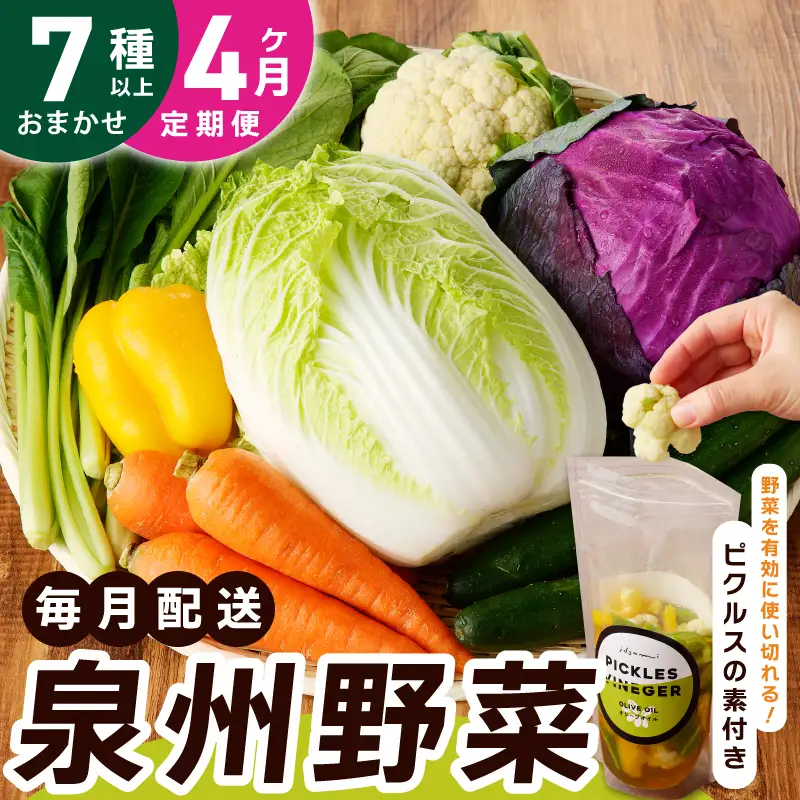 旬の新鮮 野菜セット（7種以上）定期便 全4回 おまかせ ピクルスの素付き ファミリー向け いずみピクルス NSW【毎月配送コース】