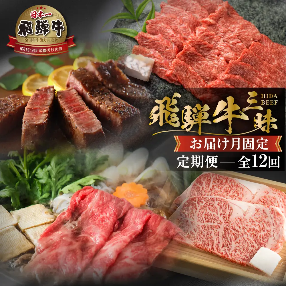 《まるごと定期便》12回 固定月 厳選 お届け 飛騨牛 三昧 肉 牛肉 すき焼き ステーキ 切り落とし 焼肉 バラエティ 定期便 12か月 300000円 30万 [S634] 定期便 和牛 飛騨牛 焼肉 ステーキ 定期便 お楽しみ 12回 [S634]