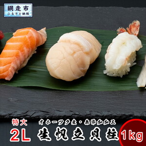 LLサイズ 刺身用帆立貝柱 1kg＜網走加工＞ 1粒約60g 【 ふるさと納税 人気 おすすめ ランキング ほたて ホタテ 帆立 貝柱 魚介 魚介類 オホーツク産 新鮮 刺身 バター焼き 大粒 北海道 網走市 送料無料 】 ABX006