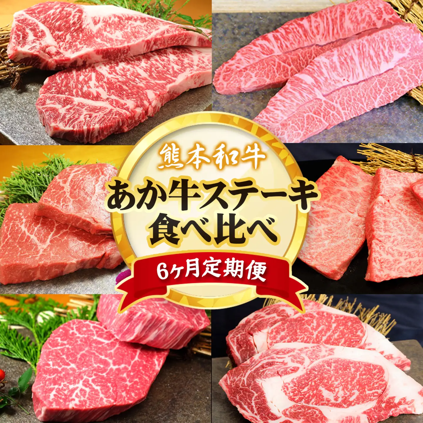 【6ヶ月定期便】熊本あか牛 あか牛 ステーキ 食べ比べ 定期便6回（6ヶ月）《お申込み翌月から出荷》有限会社 三協畜産 サーロイン ミスジ ランプ イチボ 三角バラ ヒレ リブロース あか牛のたれ付き