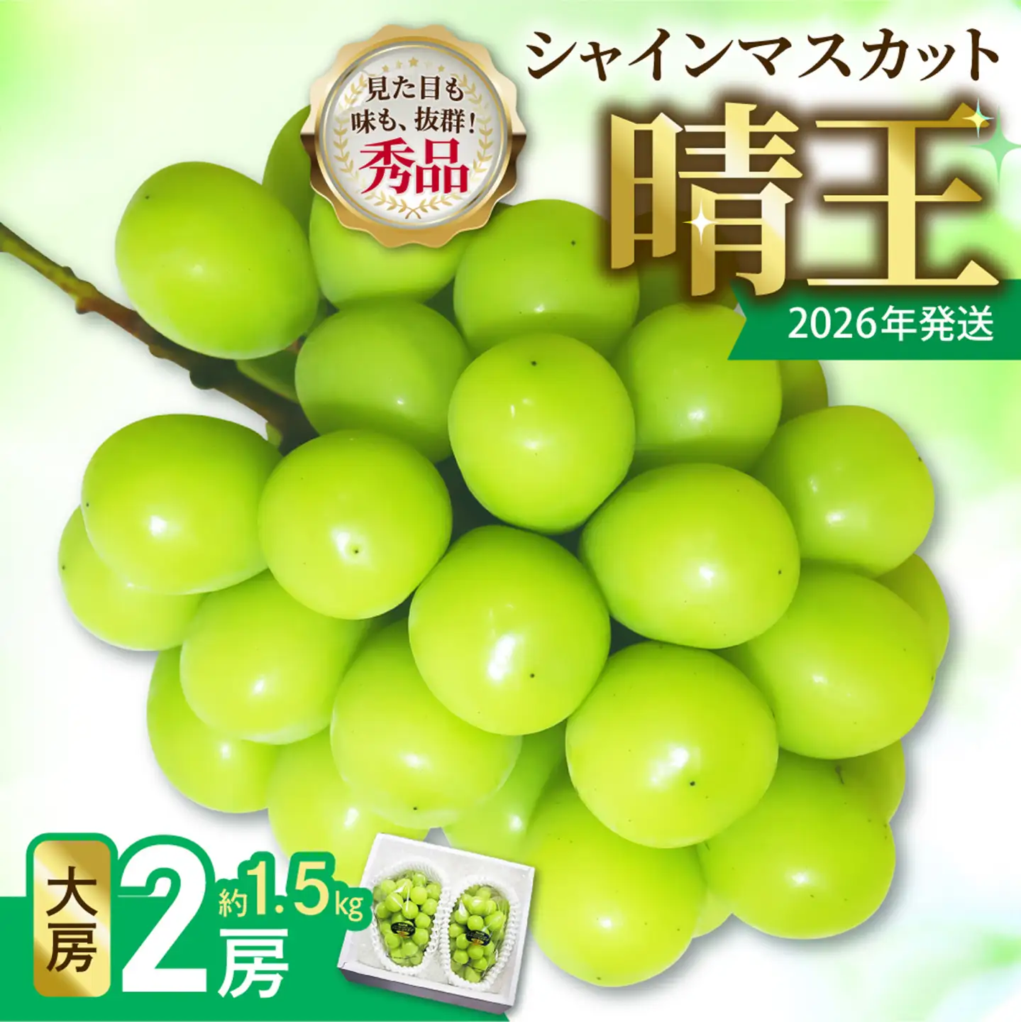 岡山県産 シャインマスカット 晴王 秀品 大房2房【シャインマスカット】