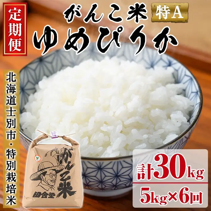 【E7037】＜令和7年産 先行予約！＞《定期便・全6回》田舎塾特別栽培米「がんこ米ゆめぴりか」(5kg×6回・計30kg) 【2025年10月中旬以降順次発送】 米 お米 白米 北海道産 北海道米 ゆめぴりか 特A 一等級 ごはん おこめ コメ 単一原料米 定期便 【田舎塾】