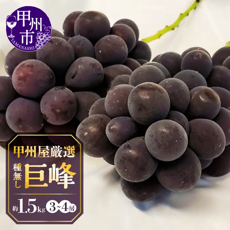 甲州屋厳選 種無し巨峰 約1.5kg 3～4房【2026年発送】B15-139 ぶどう フルーツ