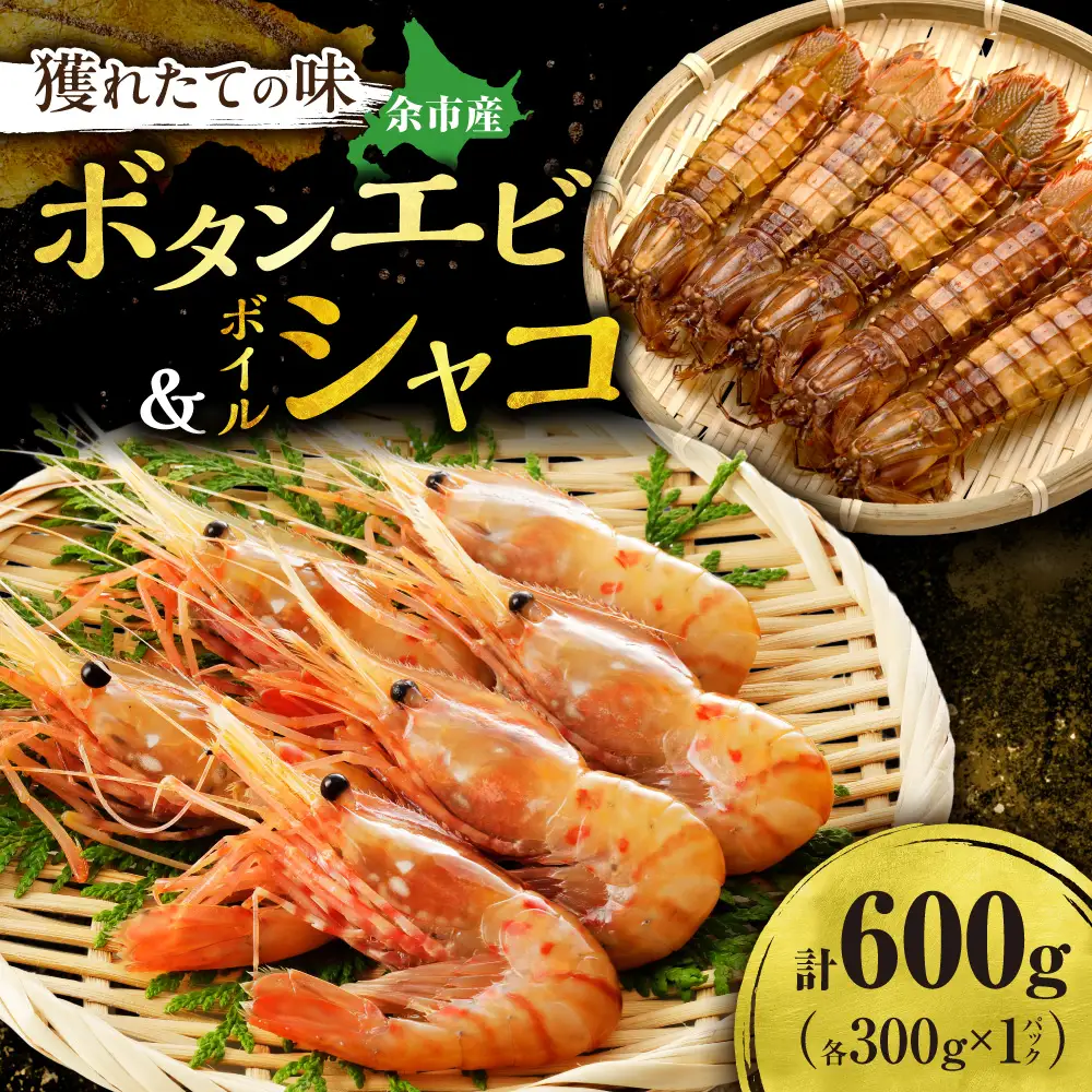 北海道余市産 ボタンエビ 300g＋ボイルシャコ300g 冷凍 えび_Y022-0027