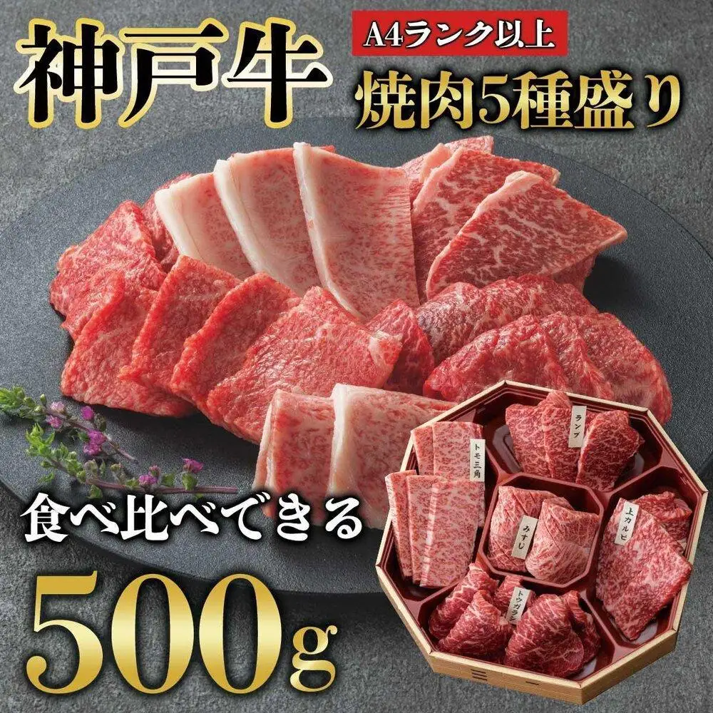 神戸牛 焼肉 5種盛り　500g（専用仕切り箱）　KB002
