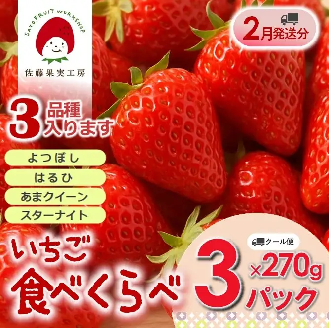 《2027年産先行予約》「西脇市産 旬のいちご３品種食べ比べセット」（1箱３パック）【佐藤果実工房 全国いちご選手権銀賞受賞農園 TVで紹介!】令和９年２月下旬配送分（sato-T-3-2-late）