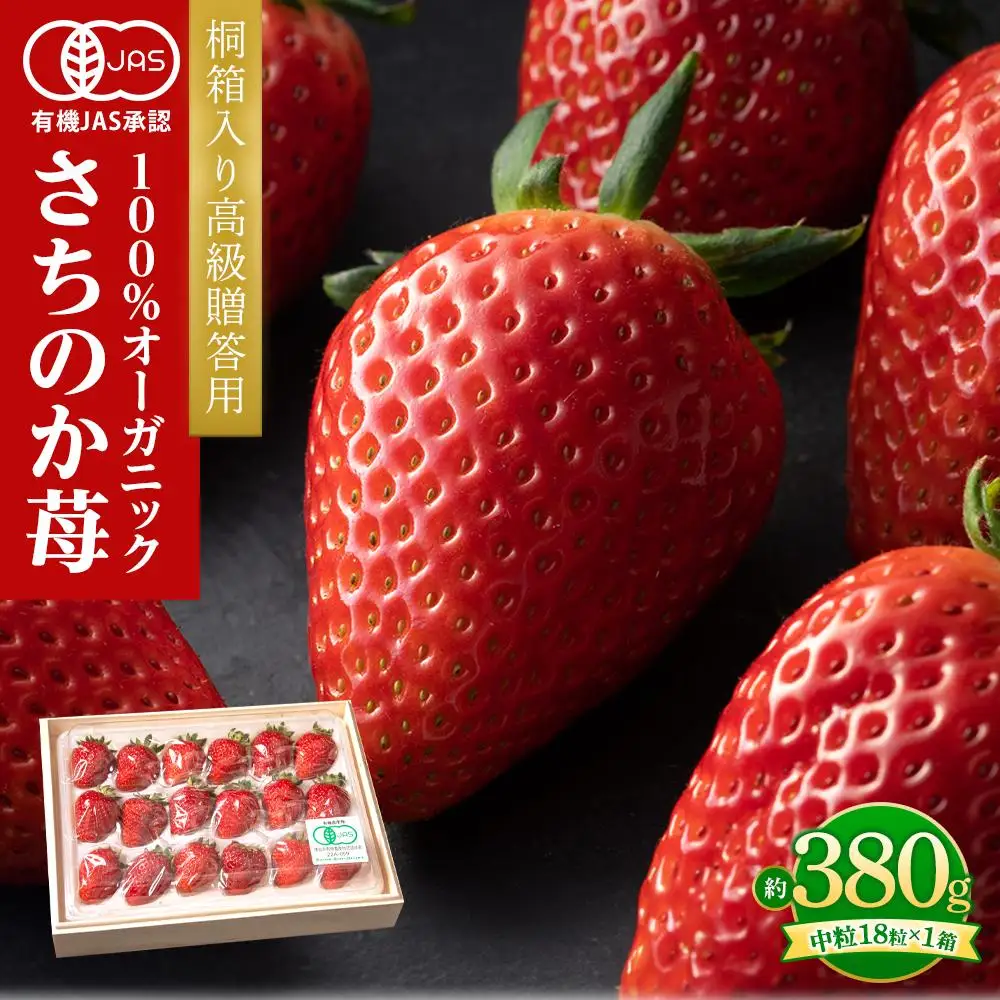 桐箱入り高級贈答用  とくしまオーガニックいちご・中粒(18粒 約380g)１箱【2026年12月下旬から順次発送】