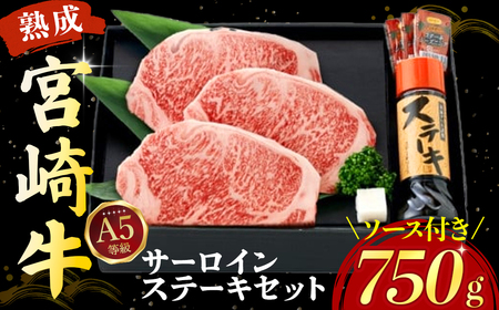【人気鉄板焼き店厳選】熟成宮崎牛A5等級サーロインステーキセット　750ｇ オリジナルソース付き（国産 牛肉 黒毛和牛 宮崎牛 焼肉 ステーキ 霜降りサーロイン 特製タレ付き） ステーキ 和牛ステーキ 牛肉ステーキ 国産ステーキ サーロインステーキ
