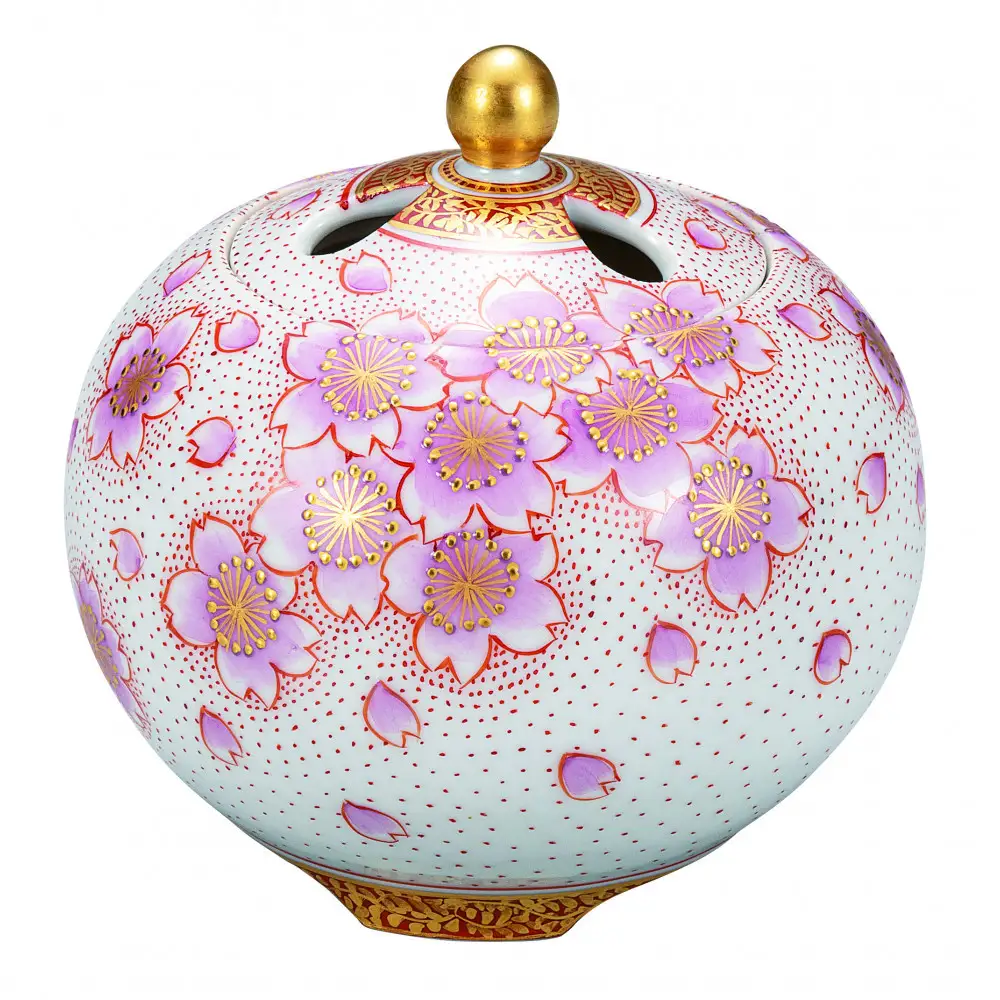 九谷焼　3.2号香炉　金襴手桜　福田良則作 a05