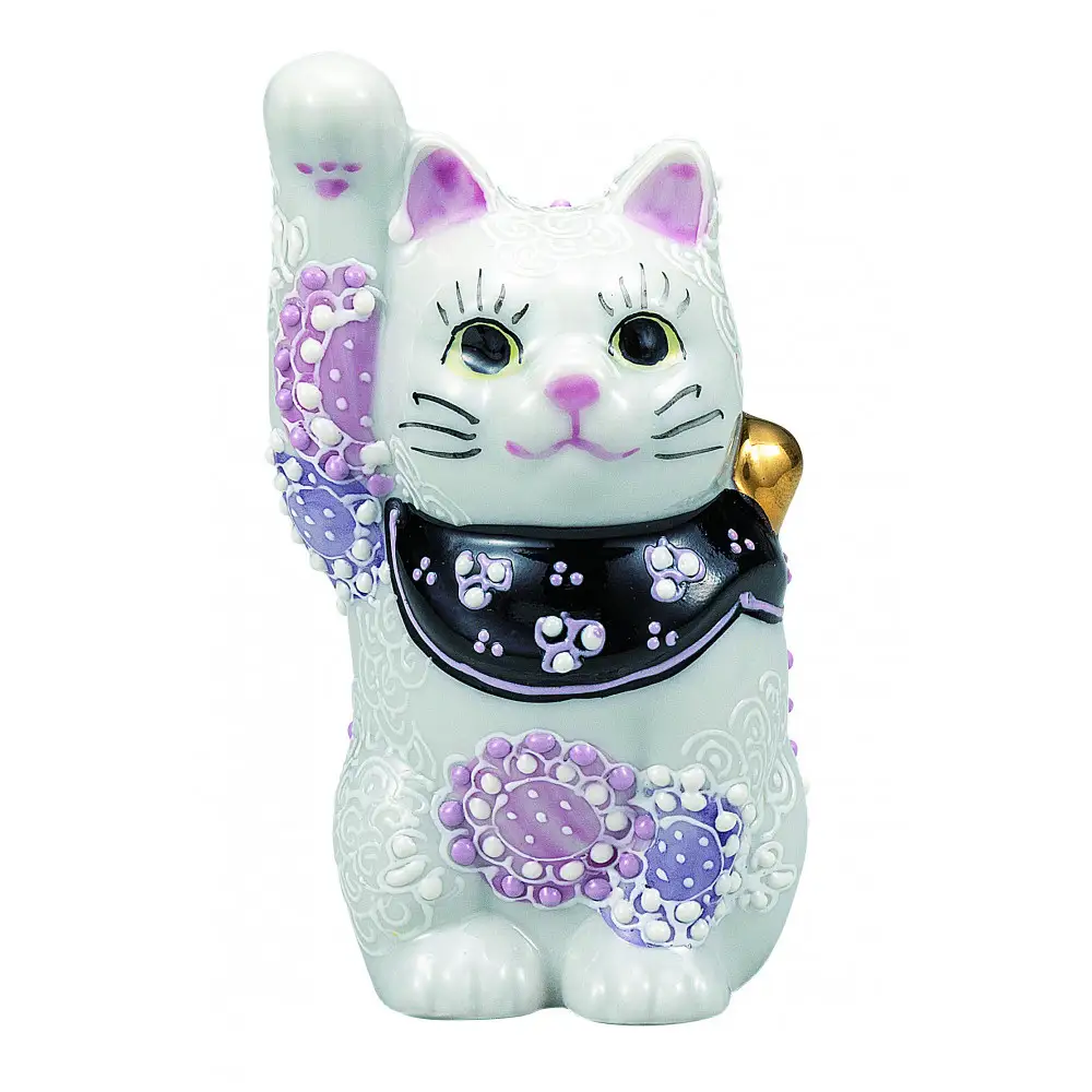 九谷焼　3.2号招き猫　花むらさき a05