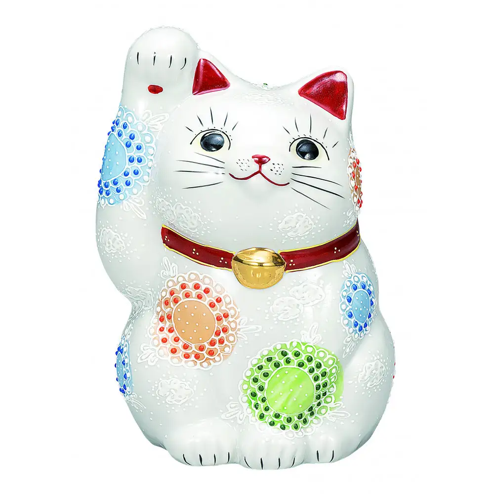 九谷焼　7号招き猫　白盛　a05