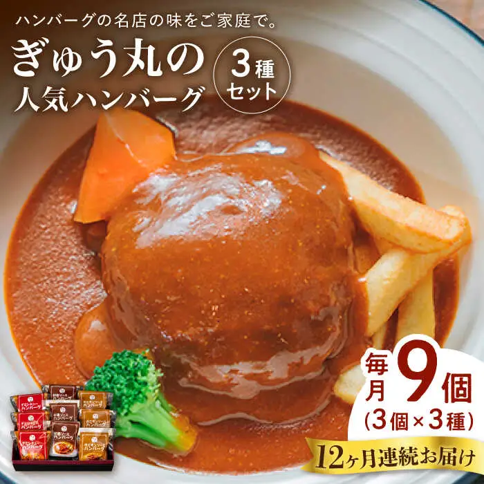 【定期便】 ハンバーグ ぎゅう丸ハンバーグ3種総計108個 NCQ103 全12回