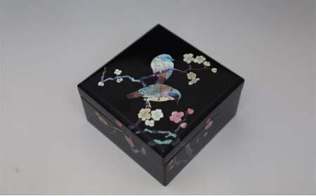 小箱 花鳥（貝入）黒 雑貨 日用品 工芸品  FAD-1222
