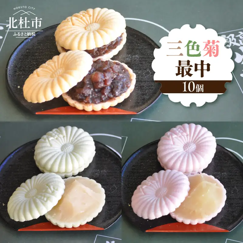 三色菊最中１０個入り　最中 和菓子 お茶菓子 セット 数量限定 計10個入り 小豆粒餡 白餡 柚子餡 贈答品 引菓子 お供え物 山梨県 北杜市 ギフト 人気 バレンタイン チョコ以外 ホワイトデー お返し [h279]