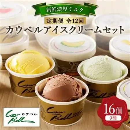 【毎月定期便】カウベルアイスクリーム9種16個セット 新鮮濃厚ミルク 北海道産素材 全12回_菓子・スイーツ アイス・ジェラート    定期便 定期便  _【配送不可地域：離島】【4008599】
