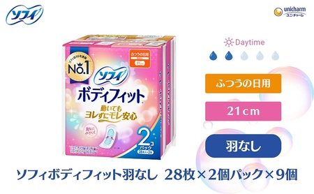 ソフィ ボディフィット 羽なし 28枚×2個パック×9 日用品 生理用品 ナプキン モレ安心 ユニチャーム