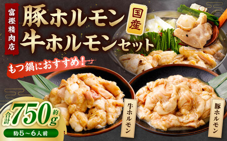 【数量限定】 もつ鍋におすすめ！ 国産豚ホルモン（直腸）と国産牛ホルモンセット 750g 5～6人前 1082001