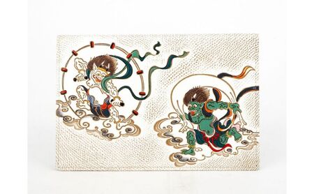 【文庫屋大関】パーソナルホルダー　風神雷神【皮革工芸品】 雑貨 日用品 ブックカバー パスポートケース 貴重品入れ マルチケース シンプル 和風 革小物 