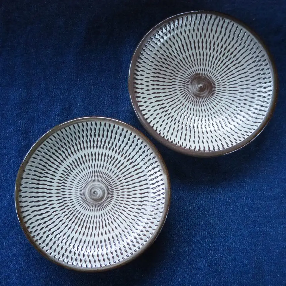 小石原焼飛鉋五寸皿２枚セット直径約15cm（金丸窯） H39
