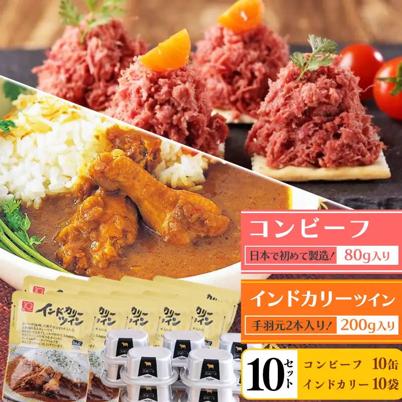 インドカリーツイン(10袋)とコンビーフ(10缶)セット   035-G-NB006