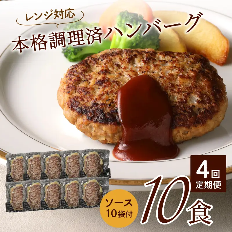 【4回定期便】本格調理済ハンバーグ10食 特製ソース付【001-0378】