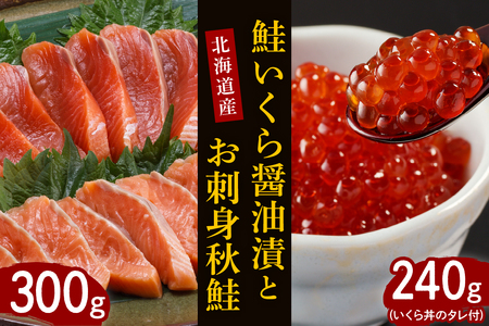 【2025年10月以降発送】鮭いくら醤油漬240gと北海道産お刺身秋鮭300g【er001-011-a】秋鮭 刺身 300g セット 海鮮丼 親子丼 国産 北海道産 魚介 海鮮 海産物 人気
