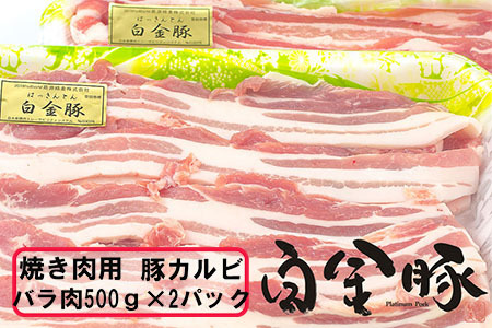 白金豚 焼肉用豚カルビ(バラ500g×2パック) 【1814】