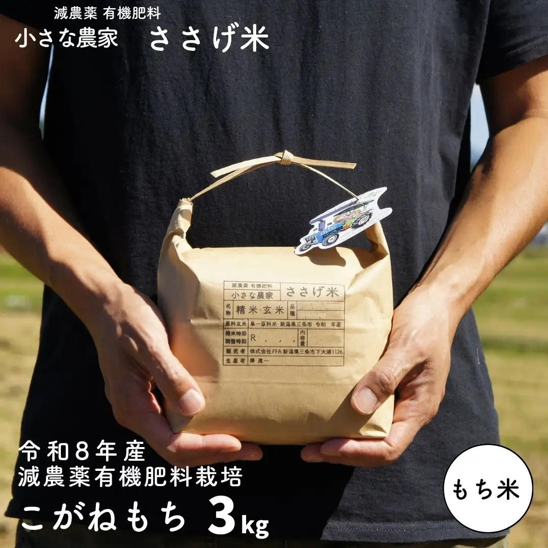 減農薬有機肥料栽培 新潟県産こがねもち 3kg もち米 令和8年産 [小さな農家ささげ米] 10000円以下 1万円以下 【010S439】