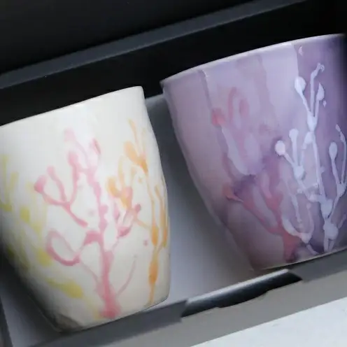 【datta.沖縄南の島陶芸工房】珊瑚タンブラー 紅掛空色x純白（ペアセット）