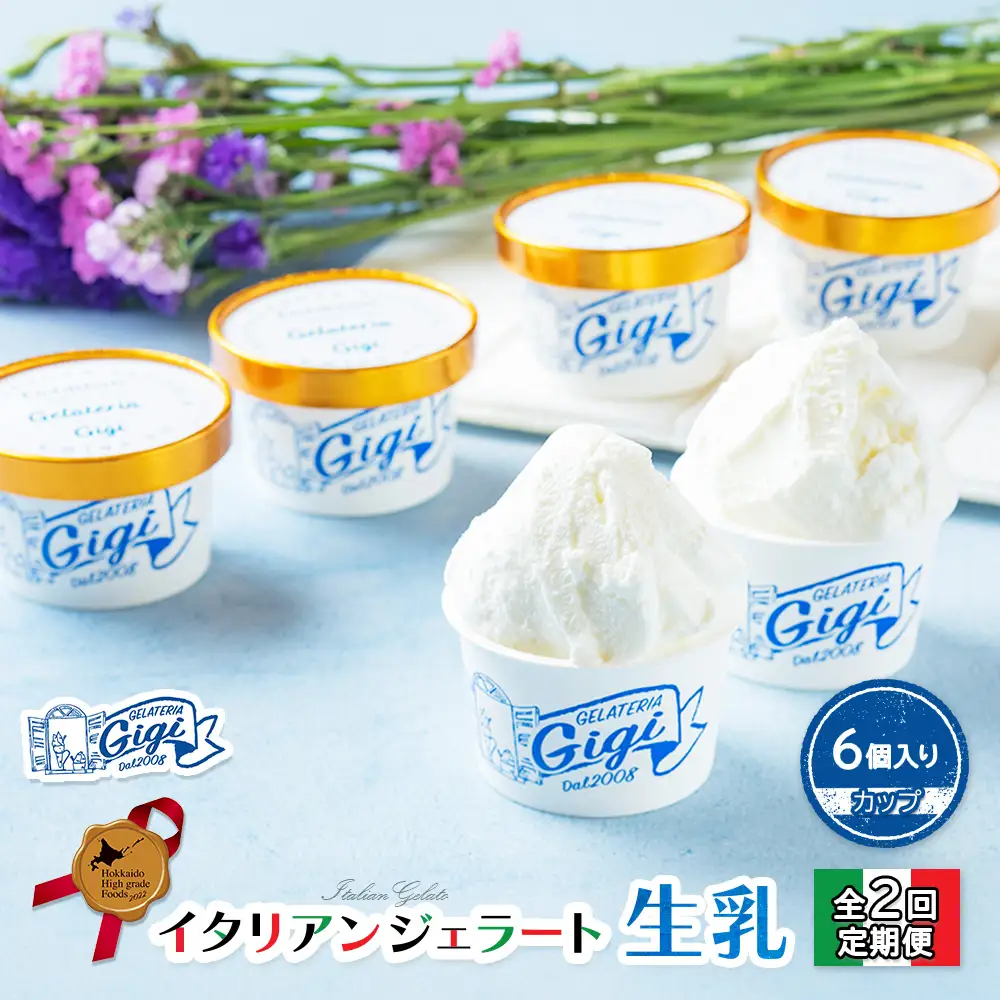 【定期便：全2回】ジェラテリアGigiのイタリアンジェラート『生乳』【カップ6個入】【43003501】