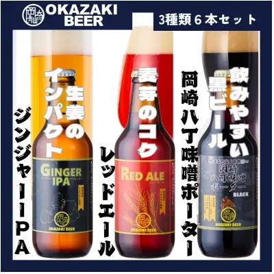 酒 ビール ジンジャーIPA レッドエール 岡崎八丁味噌ポーター 3種 6本 セット