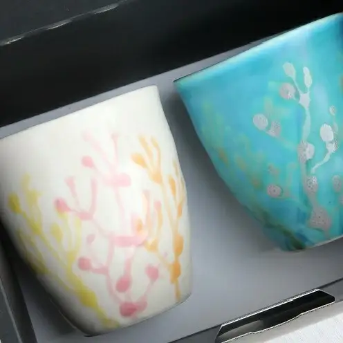 【datta.沖縄南の島陶芸工房】珊瑚タンブラー 青色x純白（ペアセット）