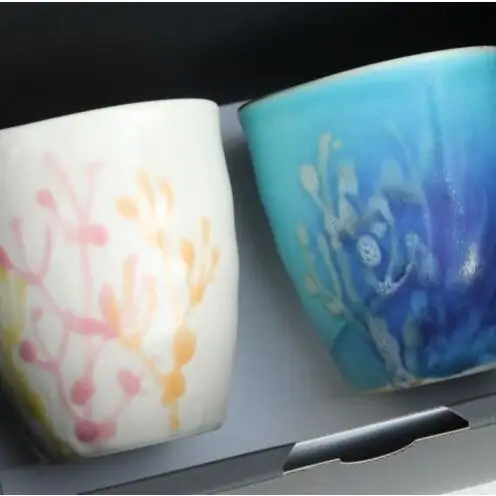 【datta.沖縄南の島陶芸工房】珊瑚タンブラー 瑠璃紺x純白（ペアセット）