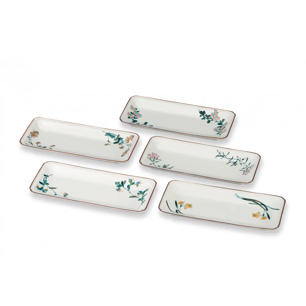 8号皿揃　五草絵変わり 民芸品 工芸品 雑貨 食器 角皿 お皿 プレート キッチン雑貨 キッチン用品