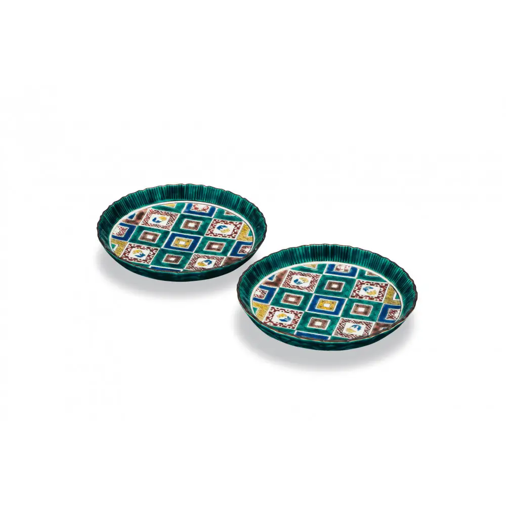 ペア5.5皿　石畳の図 民芸品 工芸品 雑貨 食器 丸皿 お皿 プレート キッチン雑貨 キッチン用品