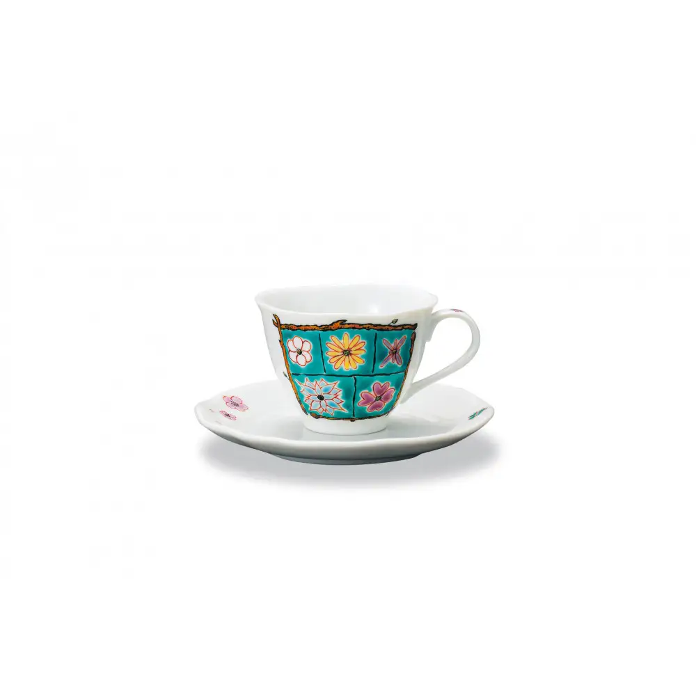 カップ&ソーサー フラワーBox グリーン 岩田玲子 民芸品 工芸品 ティーカップ コーヒー 紅茶 食器 キッチンアイテム キッチン雑貨
