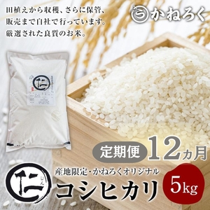 米 定期便 12ヶ月 厳選 コシヒカリ 仁米 5kg 令和7年産 お米 白米 精米 単一原料米 定期 12回