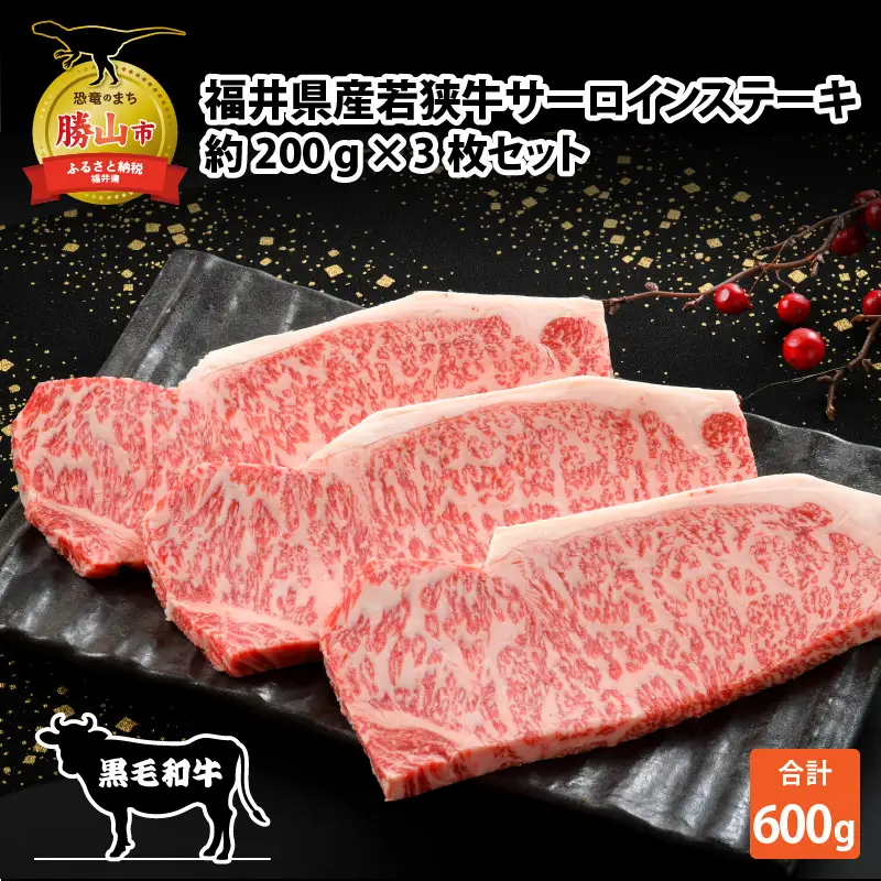 若狭牛 サーロインステーキ 200g×3枚 [C-012004]