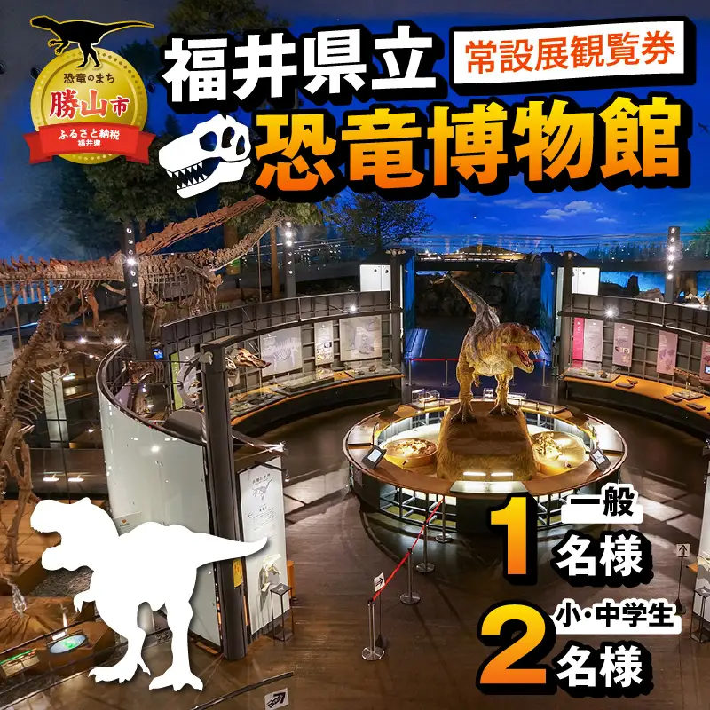 恐竜博物館 観覧券 常設展 一般1名＋小中学生2名 [A-048010]