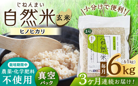 【3回定期便】栽培期間中 農薬・化学肥料不使用 自然米 玄米 6kg（ヒノヒカリ 1kg×6袋）/自然庵 [UCQ026]