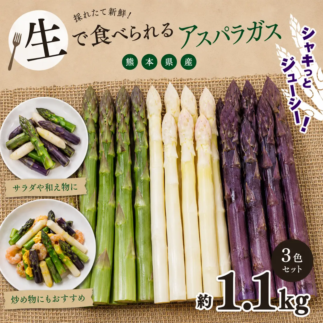 生で食べれる !! アスパラガス 3色 セット（ グリーン ・ホワイト ・ パープル  ）約 1.1kg | 新鮮 アスパラ 野菜 ソムリエ 健康 熊本県産 熊本 玉名