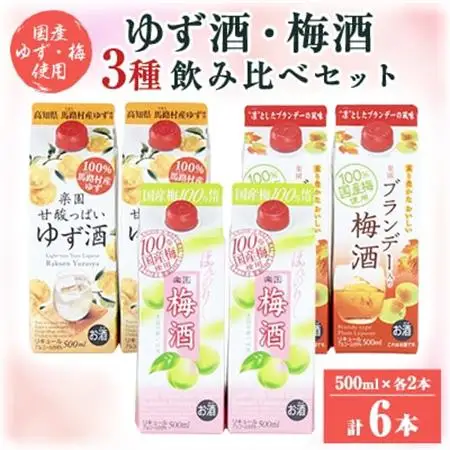 梅酒・ゆず酒　500mlパック　6本セット(3種類×各2本)_酒・アルコール 梅酒    酒・アルコール リキュール・洋酒  _【1139985】