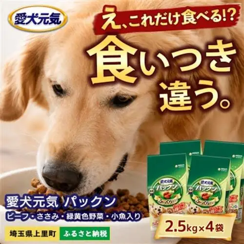 愛犬元気 パックン ビーフ ささみ 緑黄色野菜 小魚入り 2.5kg×4袋 ドッグフード 国産【1732785】