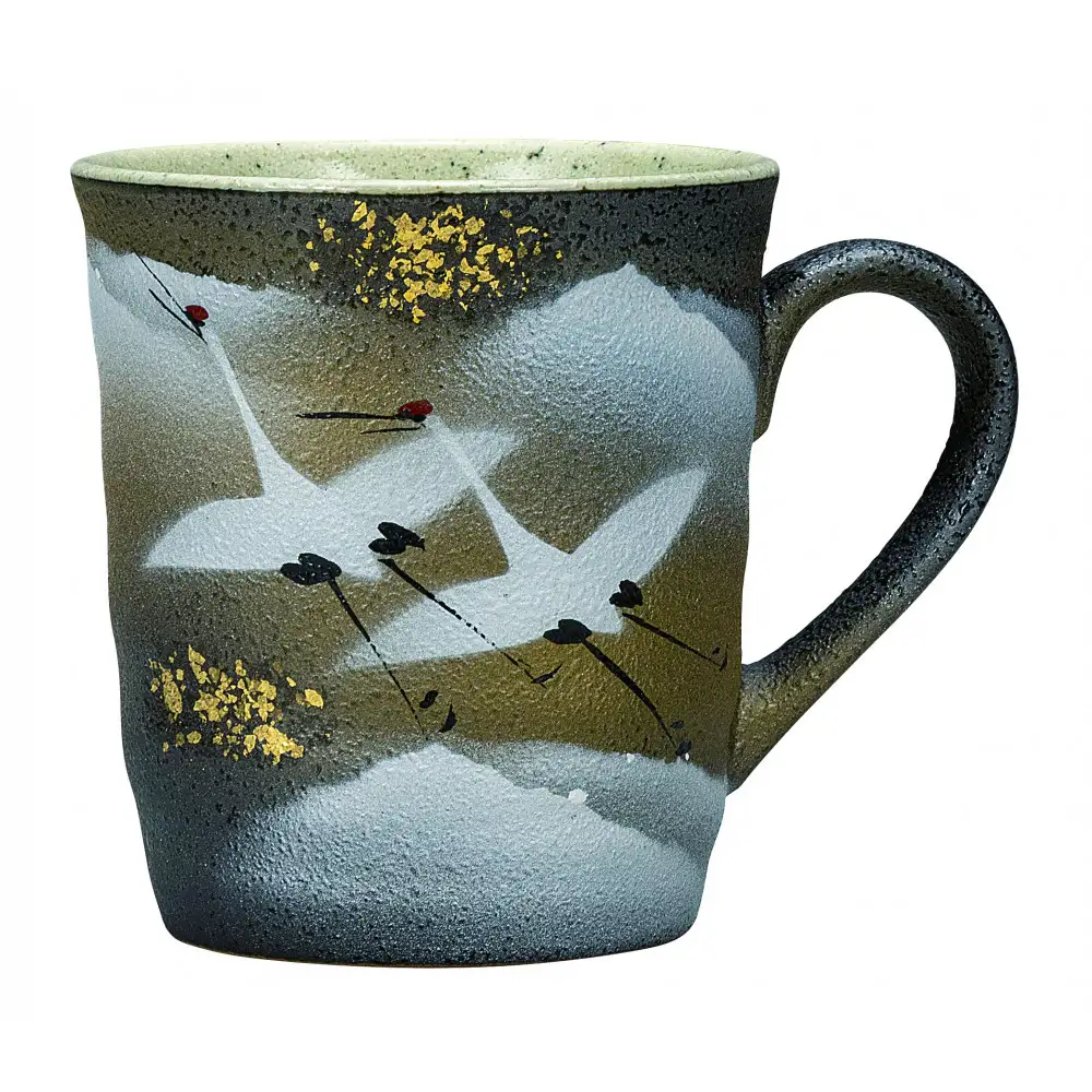 九谷焼　 マグカップ　金箔群鶴　山田登陽志作　a04